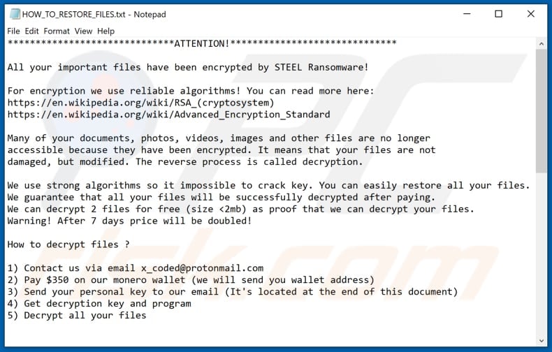 Instrucciones de desencriptado de STEEL (HOW_TO_RESTORE_FILES.txt)