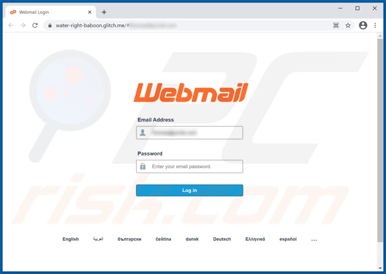 Sitio web engañoso de estafa por correo electrónico de Webmail