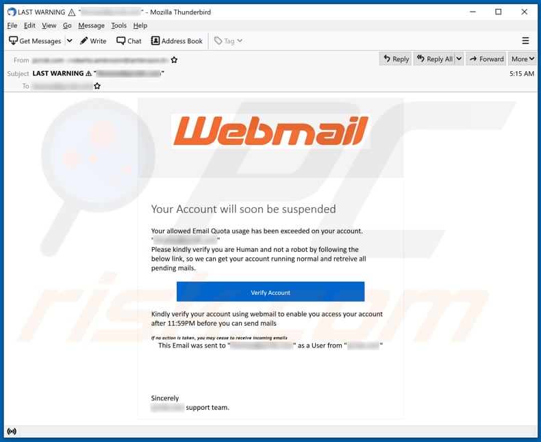 Estafa por correo electrónico Webmail