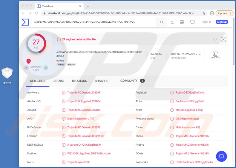 Malware XcodeSpy en VirusTotal