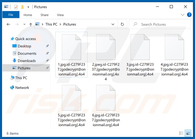 Archivos encriptados por el ransomware 4o4 (extensión .4o4)