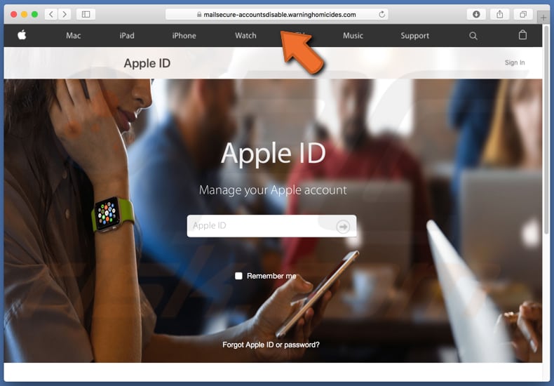 Estafa por email de ID de Apple página de inicio de sesión Apple falsa