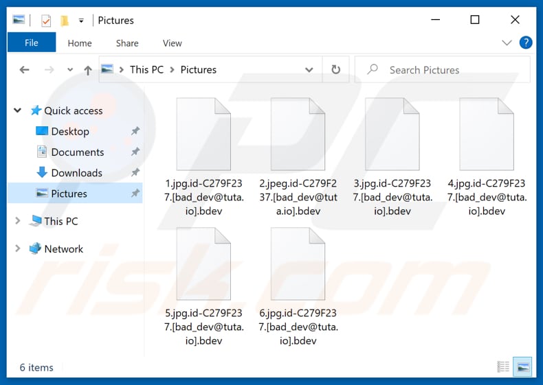 Archivos encriptados por el ransomware Bdev (extensión .bdev)