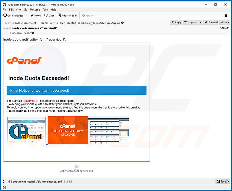 Email no deseado con temática de cPanel (2021-04-13)