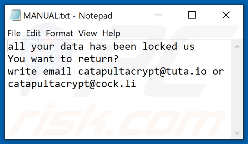 Archivo de texto del ransomware Ctpl (MANUAL.txt)