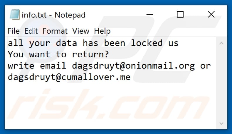 Archivo de texto del ransomware Cum (info.txt)