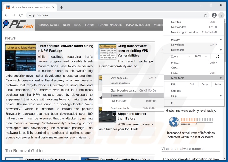 Eliminando los anuncios de ePedia de Google Chrome paso 1