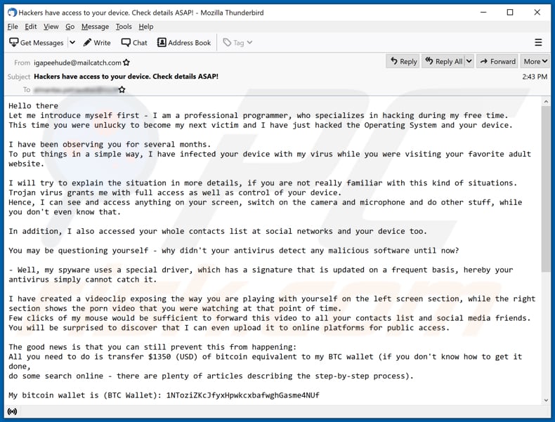 Campaña de spam de email fraudulento 