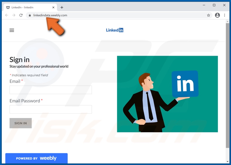 Sitio web falso de LinkedIn promocionado por mensajes de spam