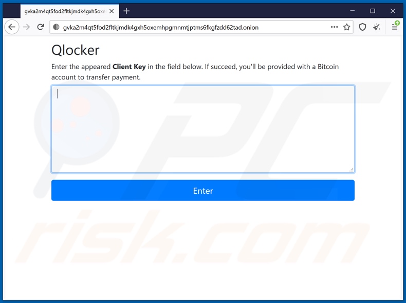 Sitio web del ransomware Qlocker (página inicial)