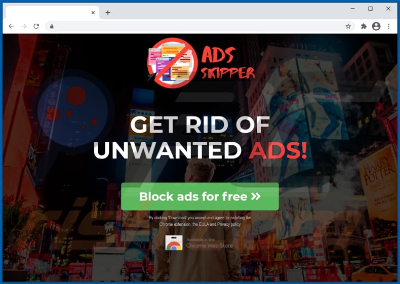 Sitio web de promoción de adware 