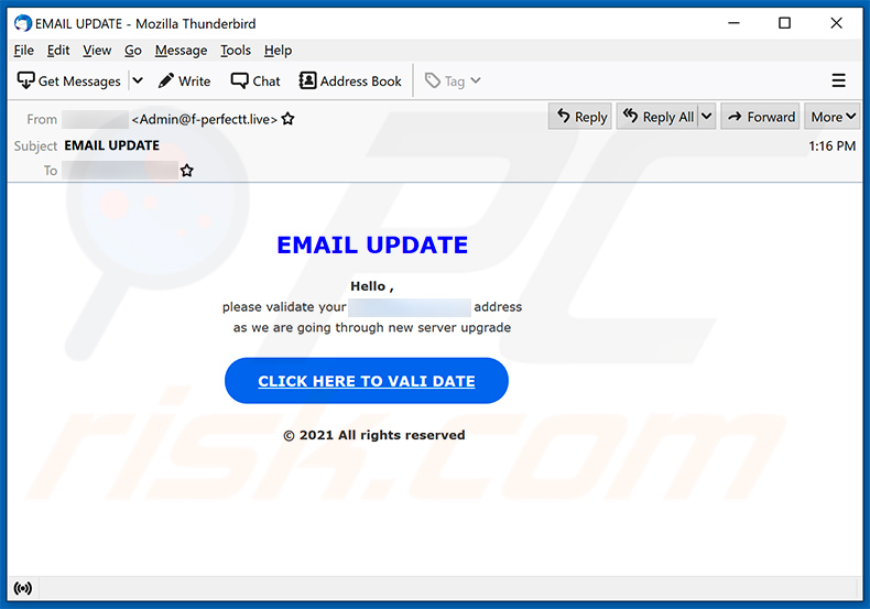 Correo electrónico de spam de actualización que promociona un sitio de phishing (2021-04-06)