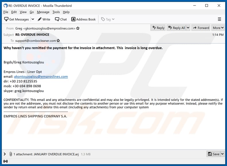 Email de phishing de la RAT WebMonitor utilizado para entregar WebMonitor