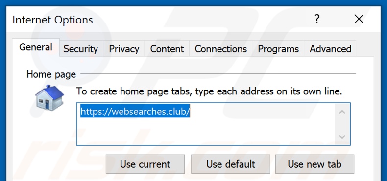 Eliminando websearches.club de la página de inicio de Internet Explorer