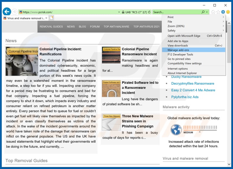 Eliminando los anuncios de awesomenewspush[.]com de Internet Explorer paso 1