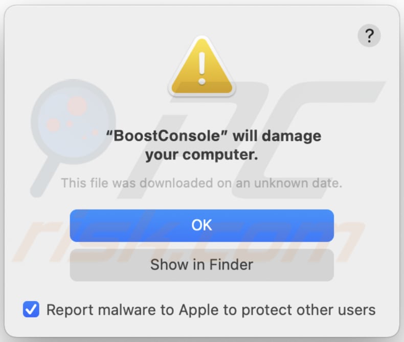 Ventana emergente del adware BoostConsole que puede aparecer mientras está instalado