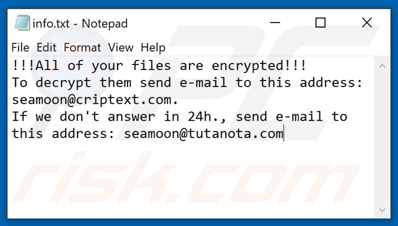 Archivo de texto del ransomware CALVO (info.txt)
