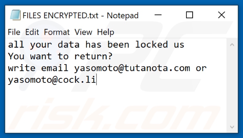 Archivo de texto del ransomware Cesar (FILES ENCRYPTED.txt)