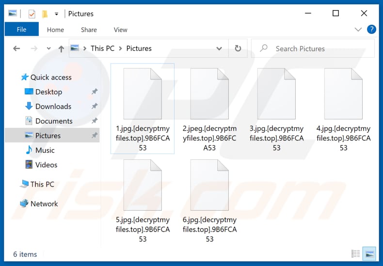 Archivos encriptados por el ransomware Decryptmyfiles (ID de la víctima como extensión del archivo)