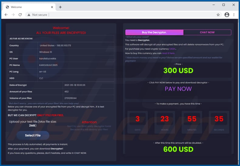 Sitio web de pago de ransomware Decryptmyfiles