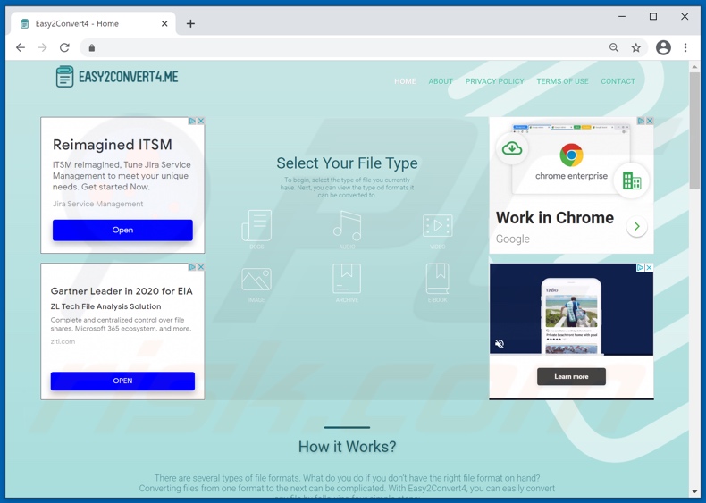 Sitio web utilizado para promocionar el adware 