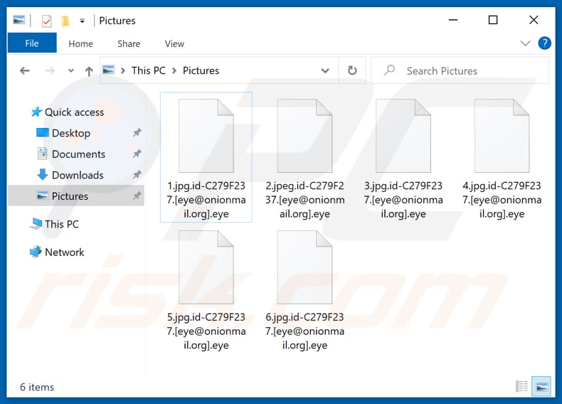 Archivos encriptados por el ransomware Eye (extensión .eye)