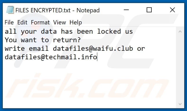 Archivo de texto del ransomware .lock (FILES ENCRYPTED.txt)