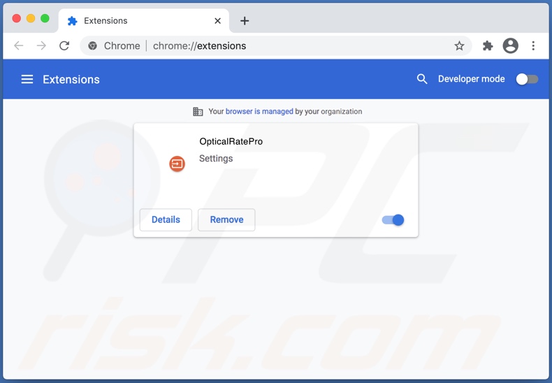 Secuestrador de navegadores OpticalRatePro instalado en Google Chrome