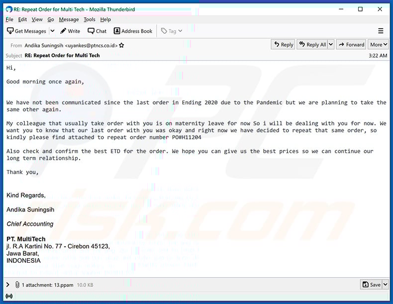 Email no deseado con temática de 
