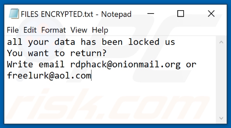 Archivo de texto de ransomware Rdp (Dharma) (FILES ENCRYPTED.txt)