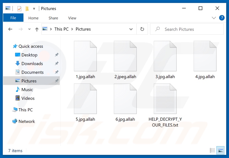 Archivos encriptados por el ransomware Allah (extensión .allah)