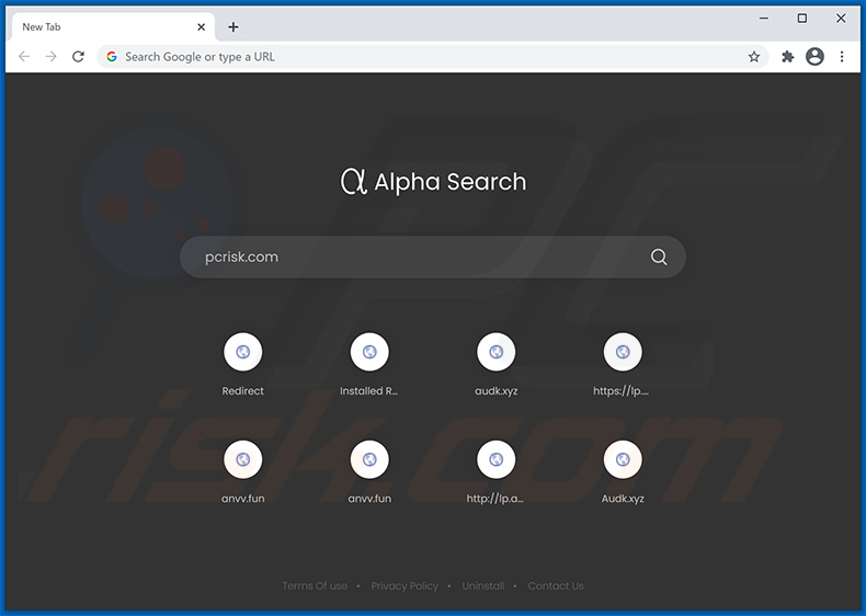 Página de inicio actualizada de Alpha Search