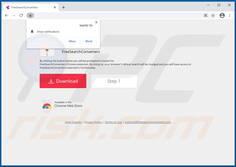 Sitio web utilizado para promover el secuestrador de navegador FreeSearchConverters