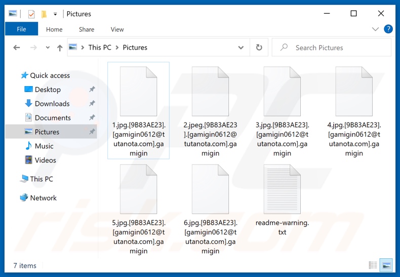 Archivos encriptados por el ransomware Gamigin (extensión .gamigin)