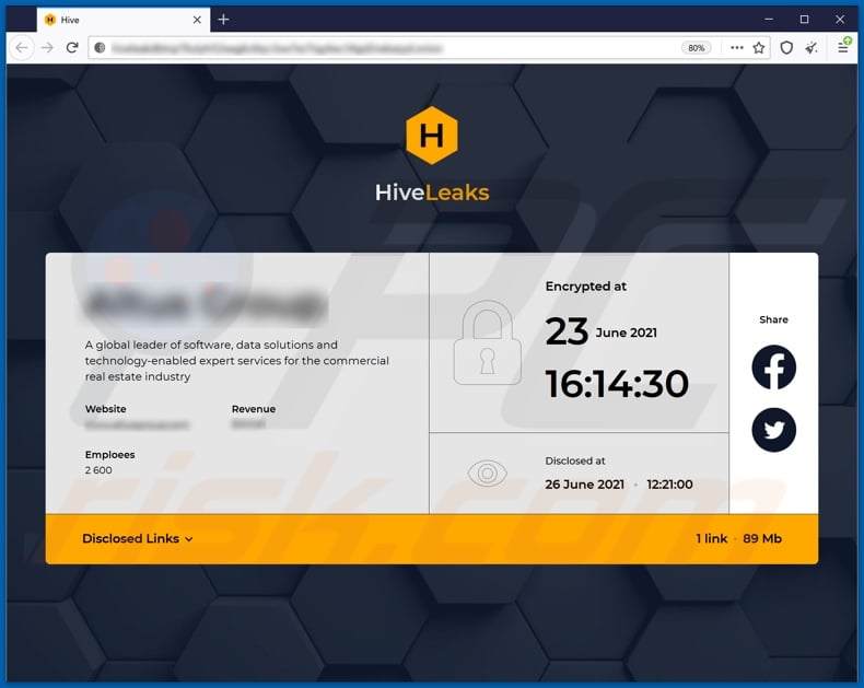 Sitio web de fuga de datos del ransomware Hive
