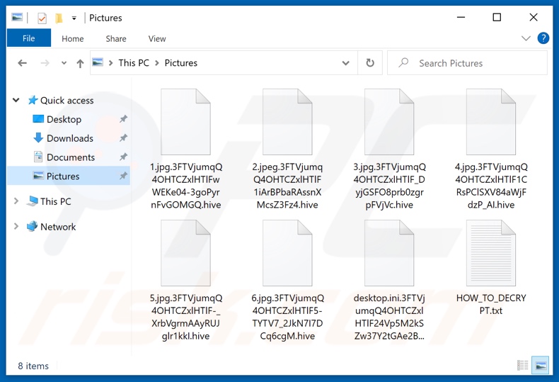 Archivos encriptados por el ransomware Hive (extensión .hive)