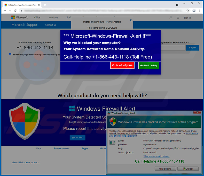 Estafa emergente de alerta de firewall de Microsoft Windows