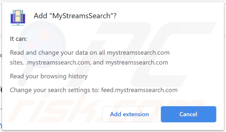Secuestrador de navegador MyStreamsSearch solicita permisos