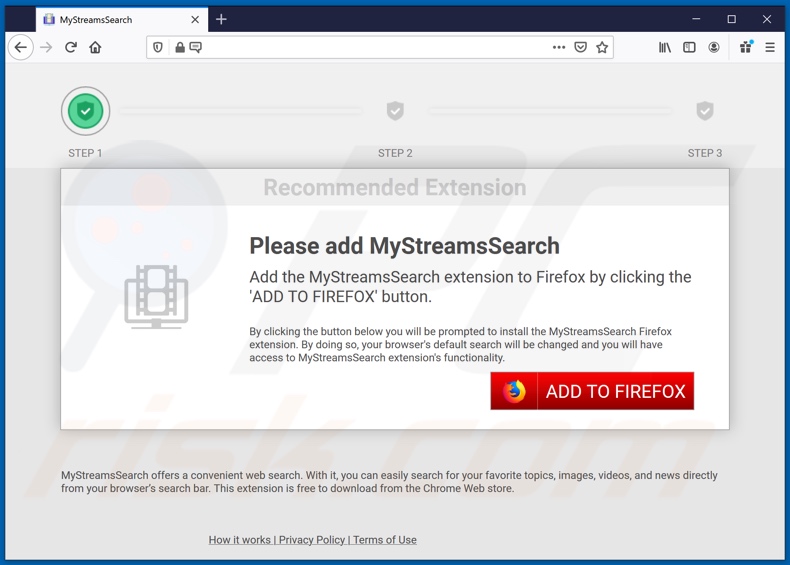 Sitio web usado para promover el secuestrador de navegador MyStreamsSearch (Firefox) 2