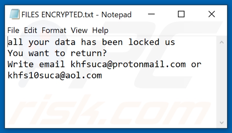 Archivo de texto del ransomware Pr09 (FILES ENCRYPTED.txt)