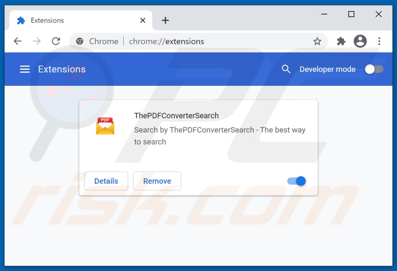 Eliminando las extensiones de Google Chrome relacionadas con thepdfconvertersearch.com