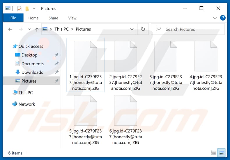 Archivos encriptados por el ransomware ZIG (extensión .ZIG)