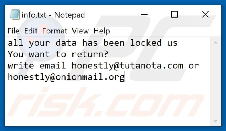 Archivo de texto del ransomware ZIG (info.txt)