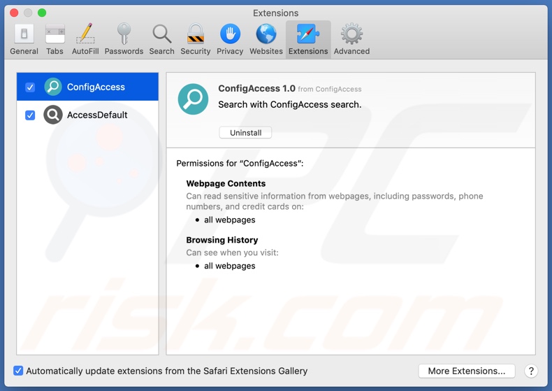 Adware ConfigAccess instalado en Safari