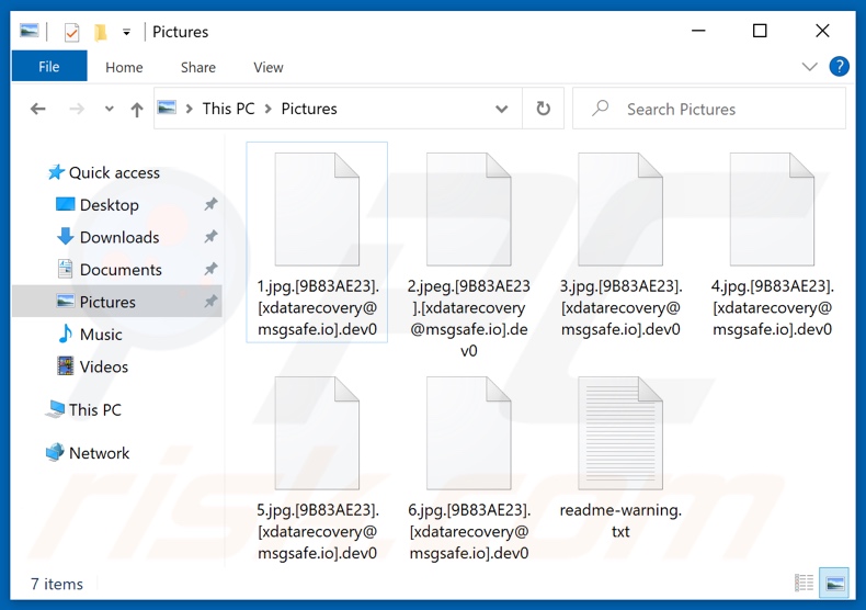 Archivos encriptados por el ransomware Dev0 (extensión .dev0)