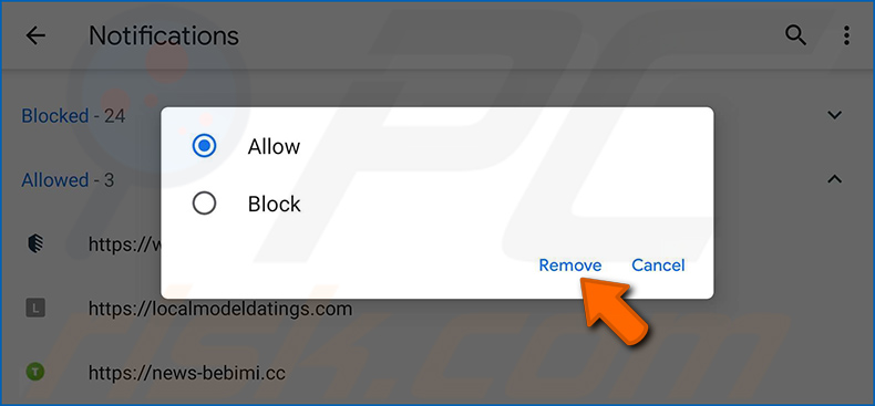 Desactivar las notificaciones emergentes en el navegador web Android Google Chrome