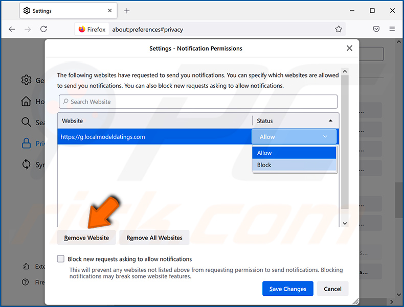 Deshabilite las notificaciones emergentes en el navegador web Mozilla Firefox