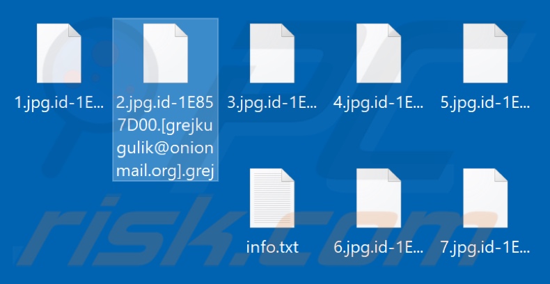 Archivos encriptados por el ransomware Grej (extensión .grej)