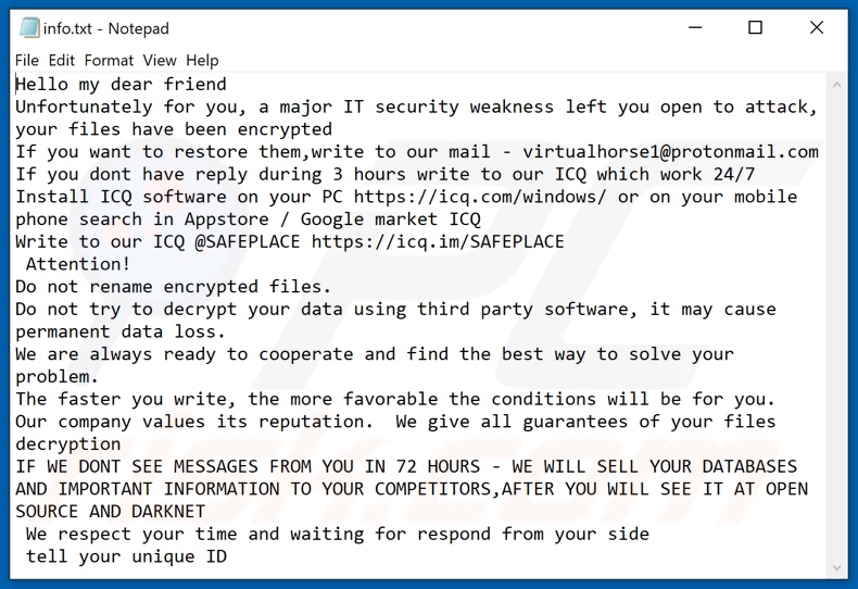 Archivo de texto del ransomware LOWPRICE (info.txt)