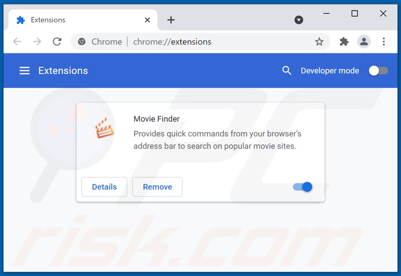 Eliminando las extensiones de Google Chrome relacionadas con moviefindersearch.com